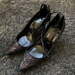 ZARA Black Sequin Ankle Strap High Heels